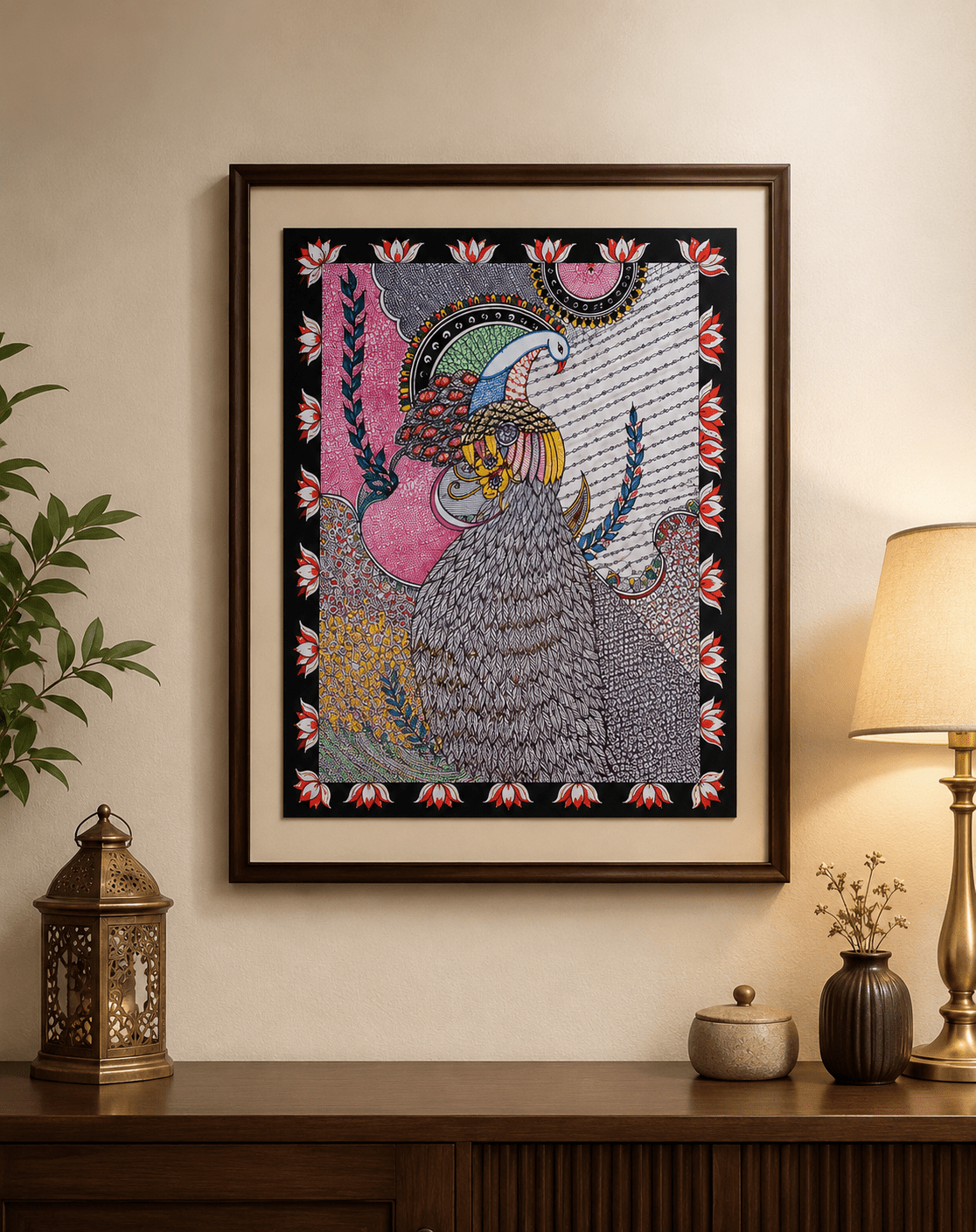 Handmade Madhubani Peacock Painting for Wall Decor